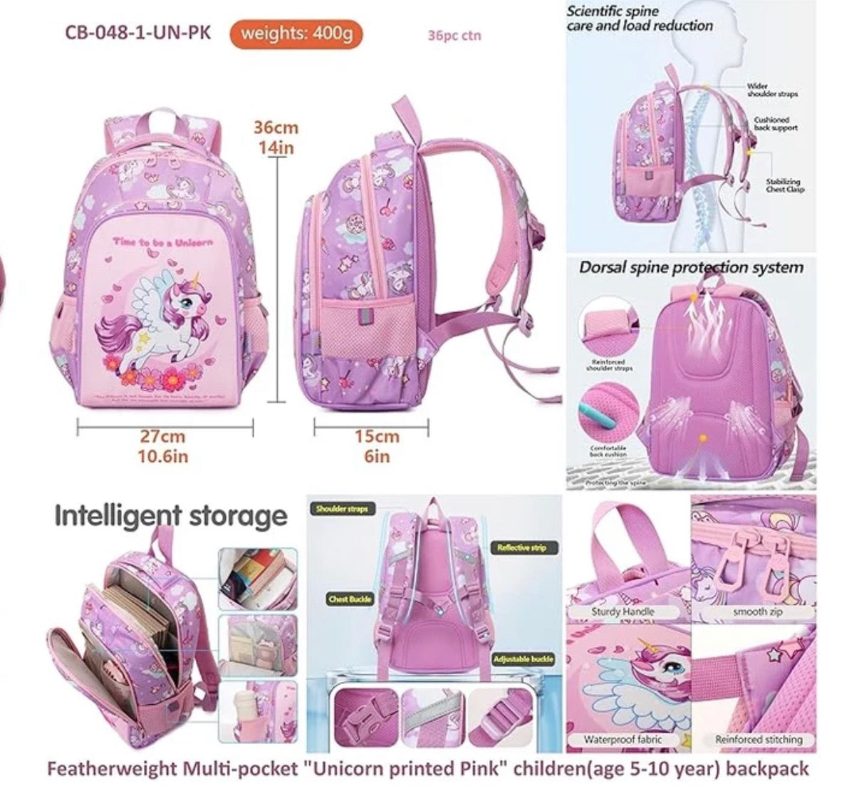 Unicorn Design Backpack for Kids (Purple) – Lightweight School Bag for Boys & Girls