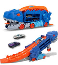WireScorts Dinosaur Planet Dino Transporter Truck Toy with Track & 2 Die-Cast Cars – Push & Go Playset