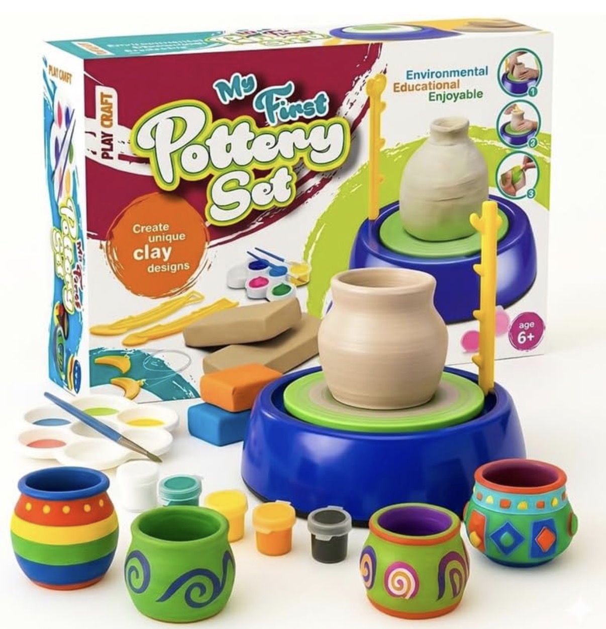 FUN NATION Pottery Making Kit for Kids – Battery Operated Pottery Wheel DIY Art & Craft STEM Toy