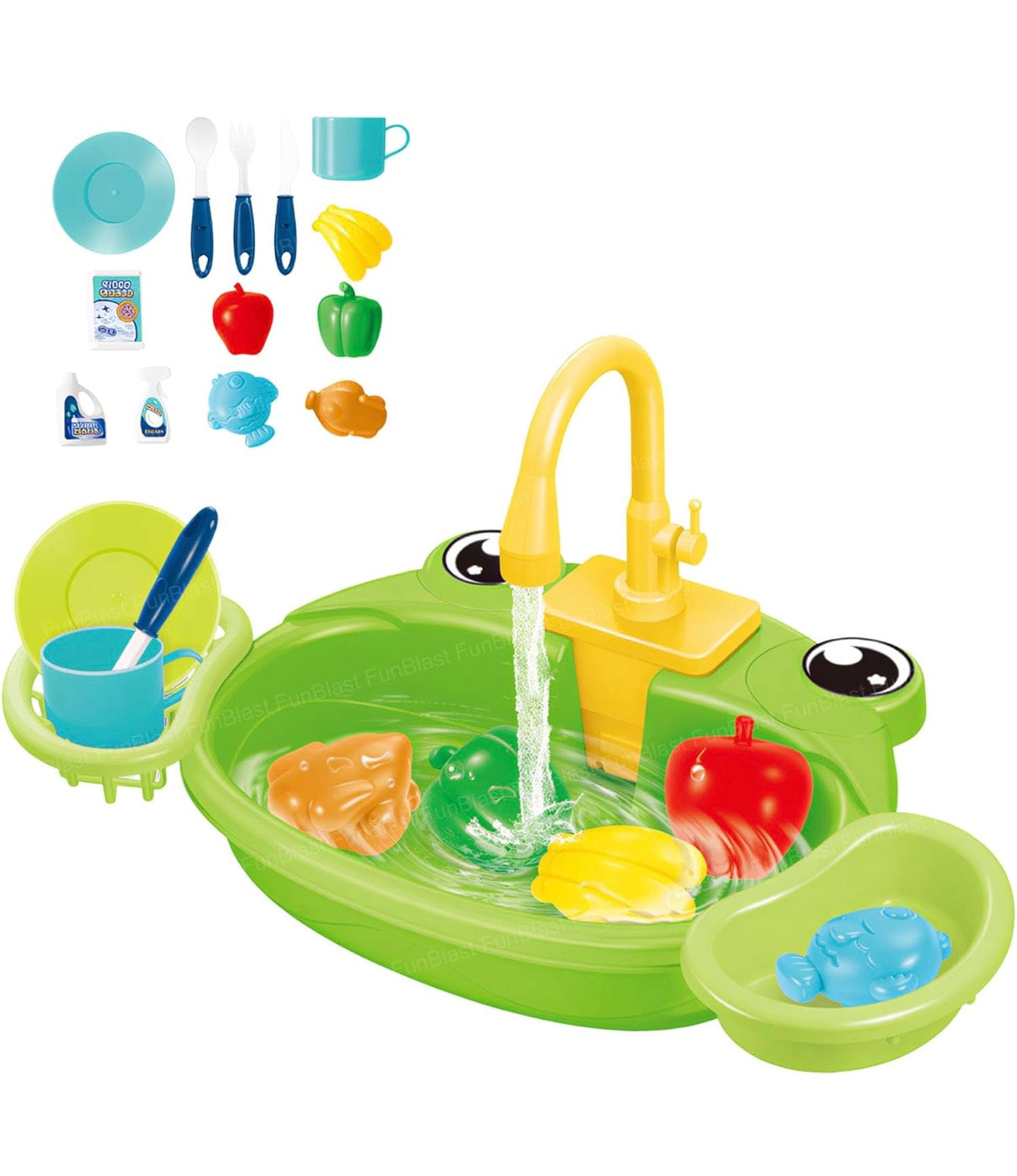 FunBlast Kids Frog Theme Kitchen Sink Play Set with Running Water – Pretend Play Cooking & Dish Washing Toy