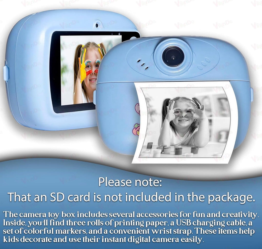 VikriDA Instant Print Camera for Kids – 1080P HD Digital Camera with Built-in Printer & Video Recording