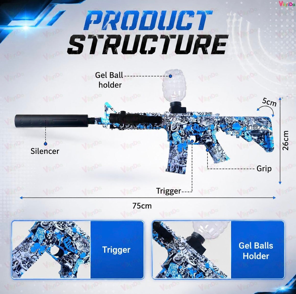 VikriDA Electric M416 Automatic Water Ball Blaster Toy Gun – Rapid Fire Gel Ball Blaster